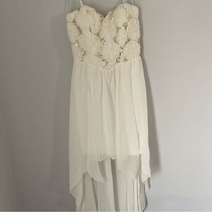 Speechless Junior’s Strapless High-Low Sequin Floral Mini Dress size 3